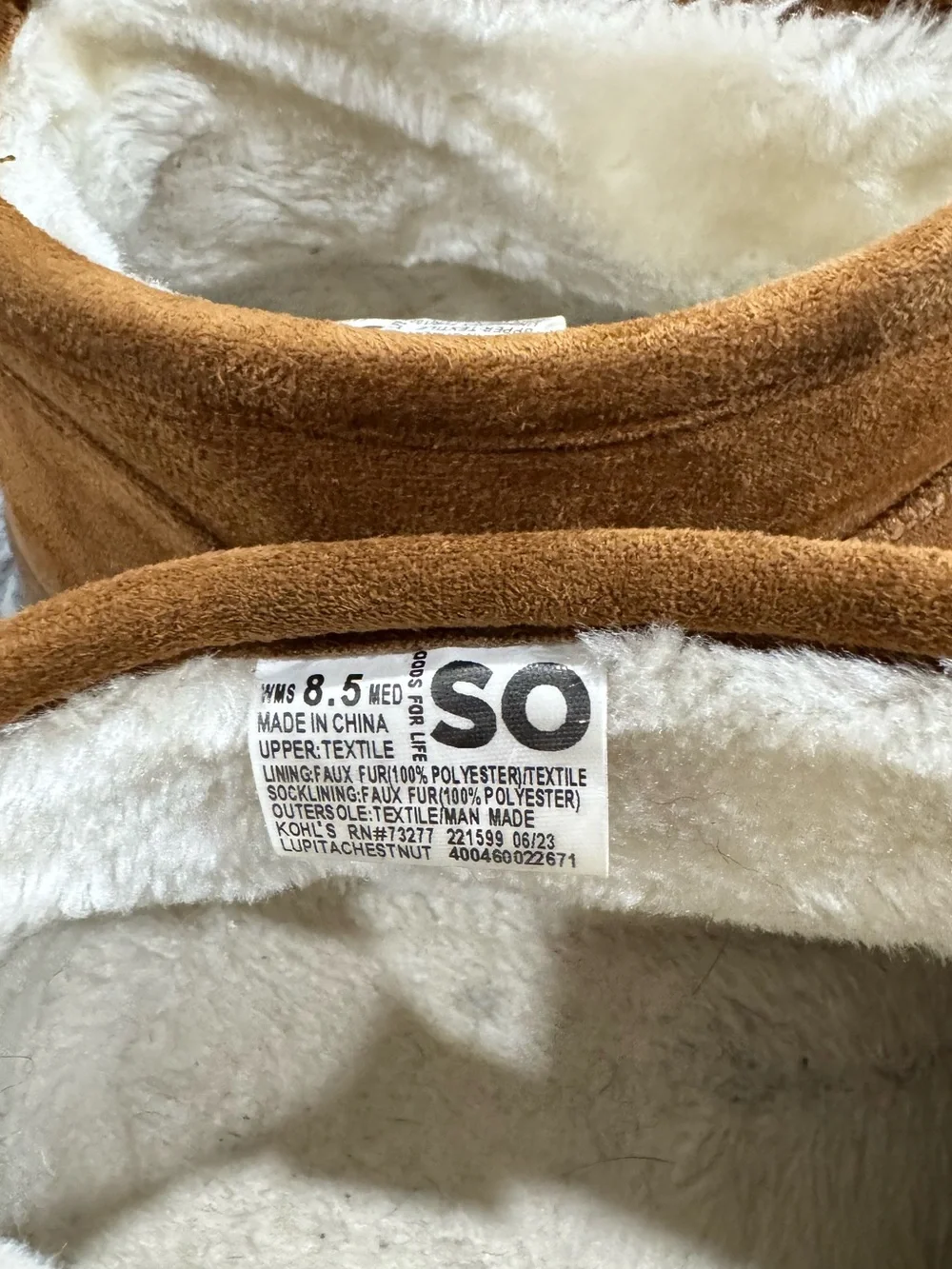 SO Tan Suede-Look Faux-Fur Lined Ankle Booties 8.5